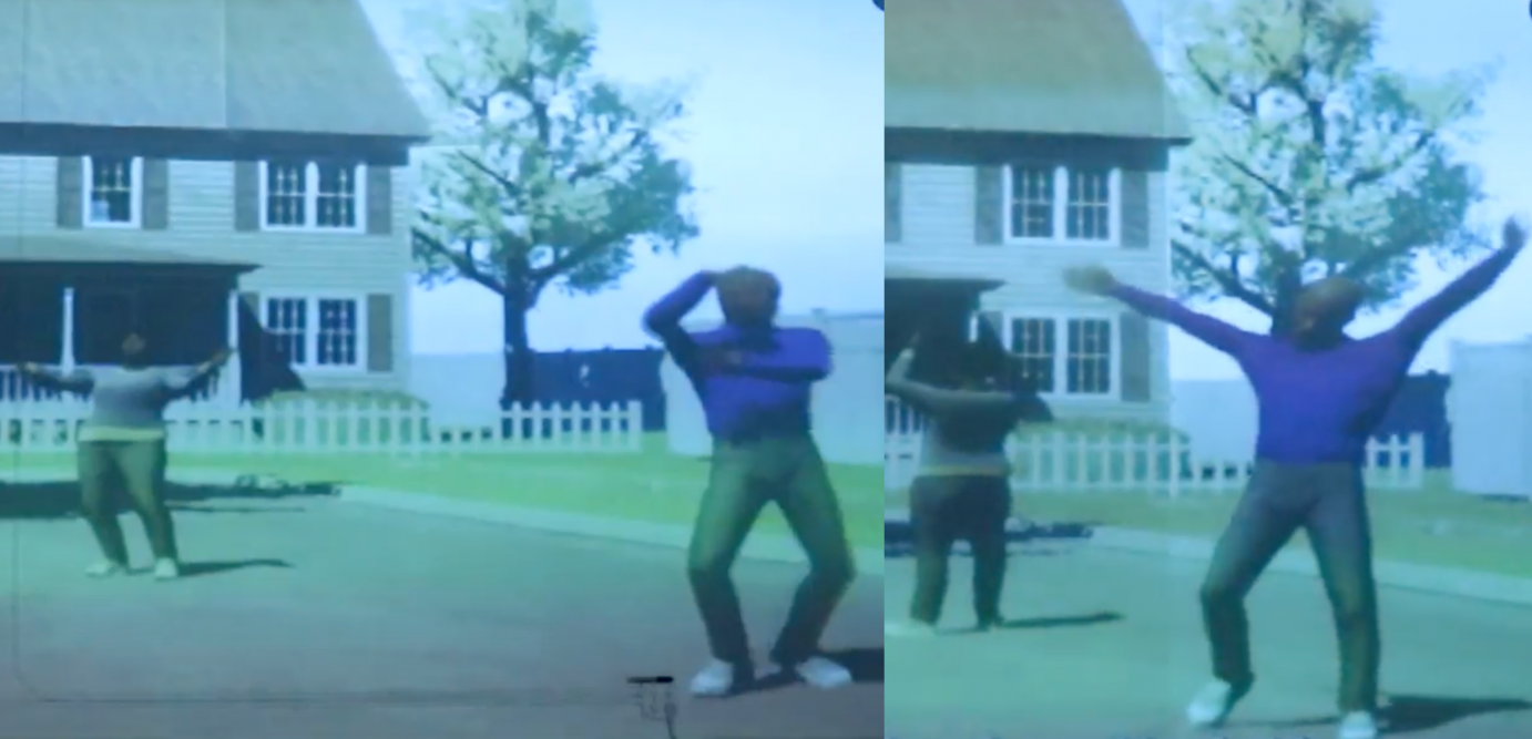 computer generated images of the artist and his grandma dancing in the front of her virtual house, it is as if we  entered a video game